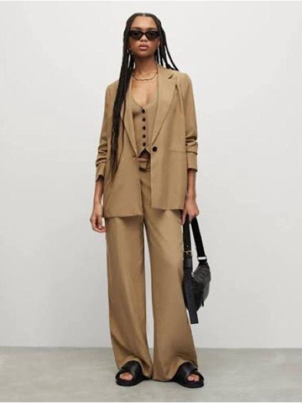 AllSaints Wide-Leg Suit Pants in Camel